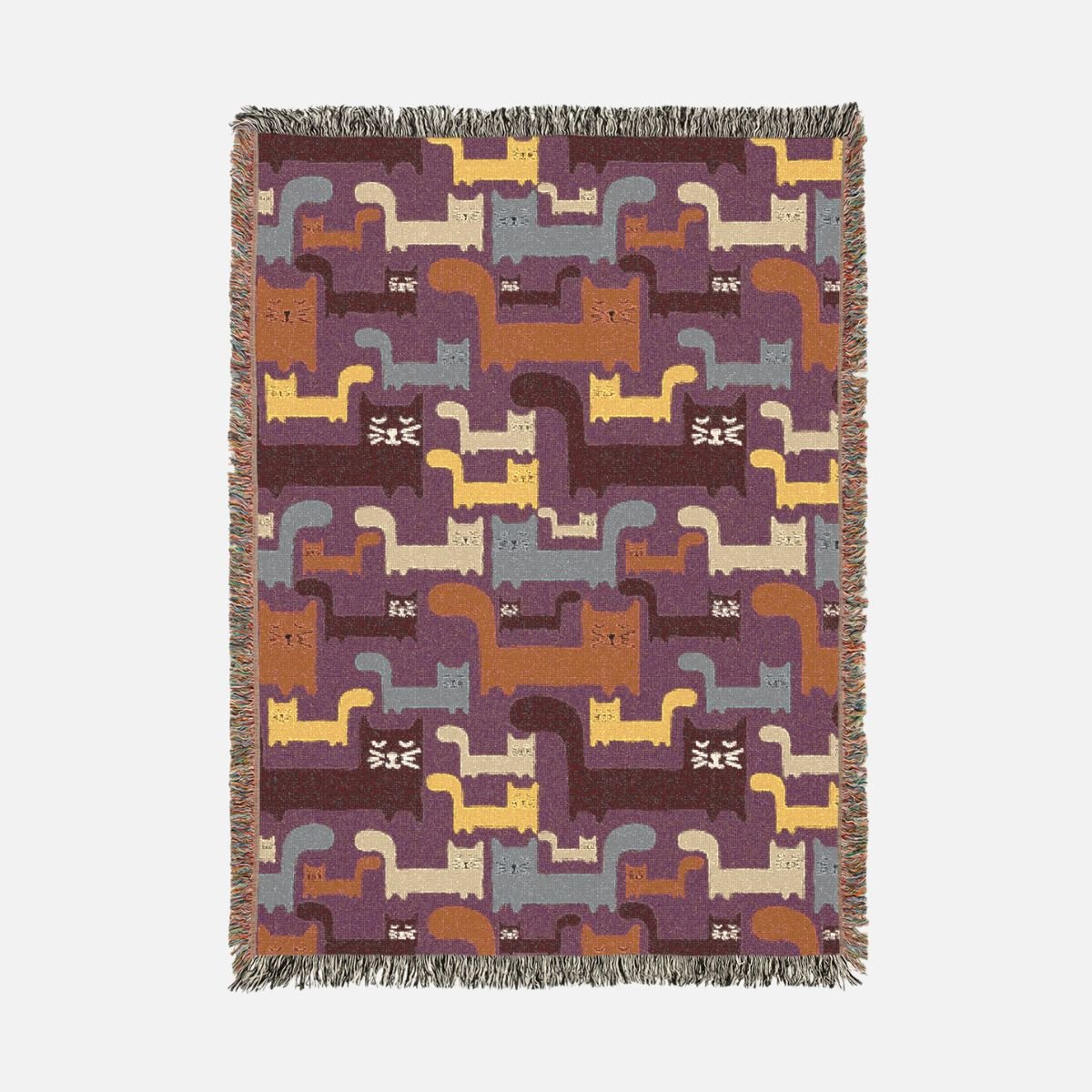 Blocky Meow 100% Cotton Woven Blanket - Canvasses